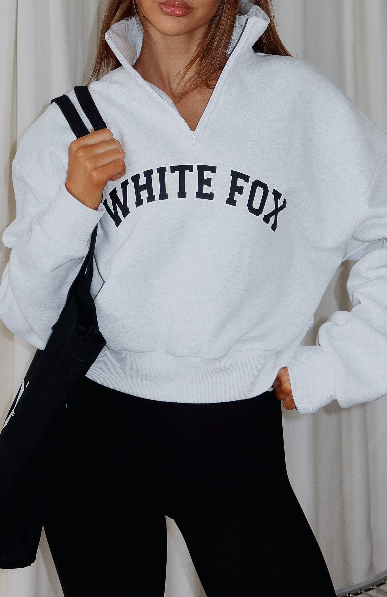 white-fox-never-wrong-tote-bag-black-white-let-the-bells-ring-quarter-zip-sweater-grey-marle-form-leggings-black-white-8.7.25-2